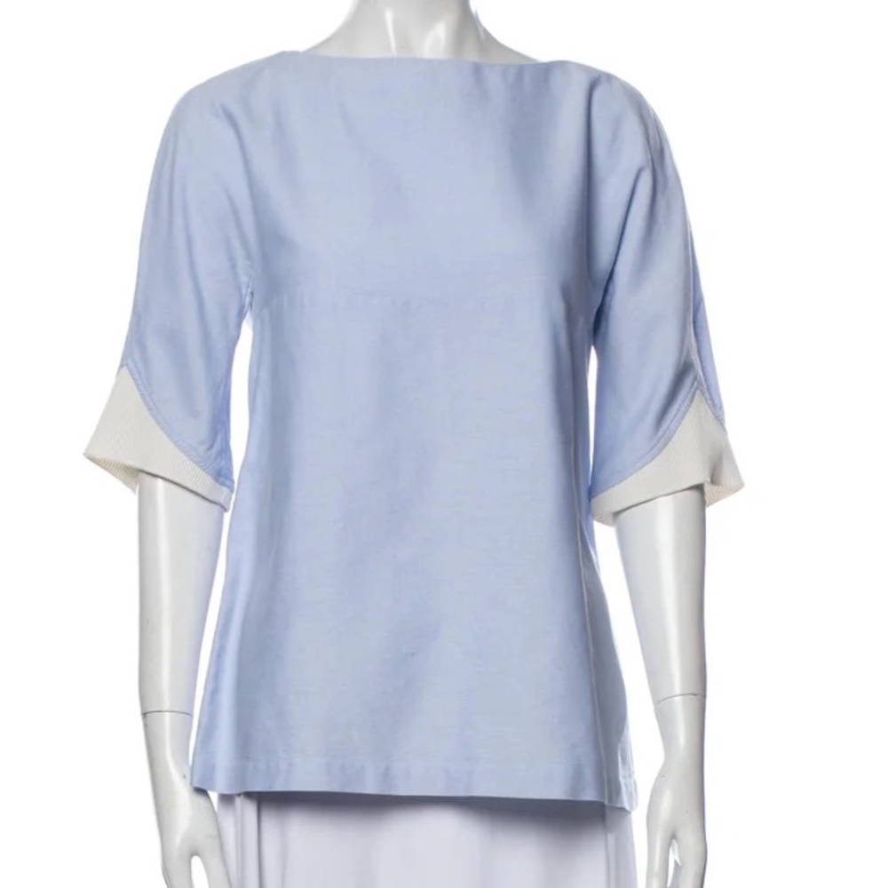 Thakoon Bateau‎ Neckline Short Sleeve Top blouse light blue